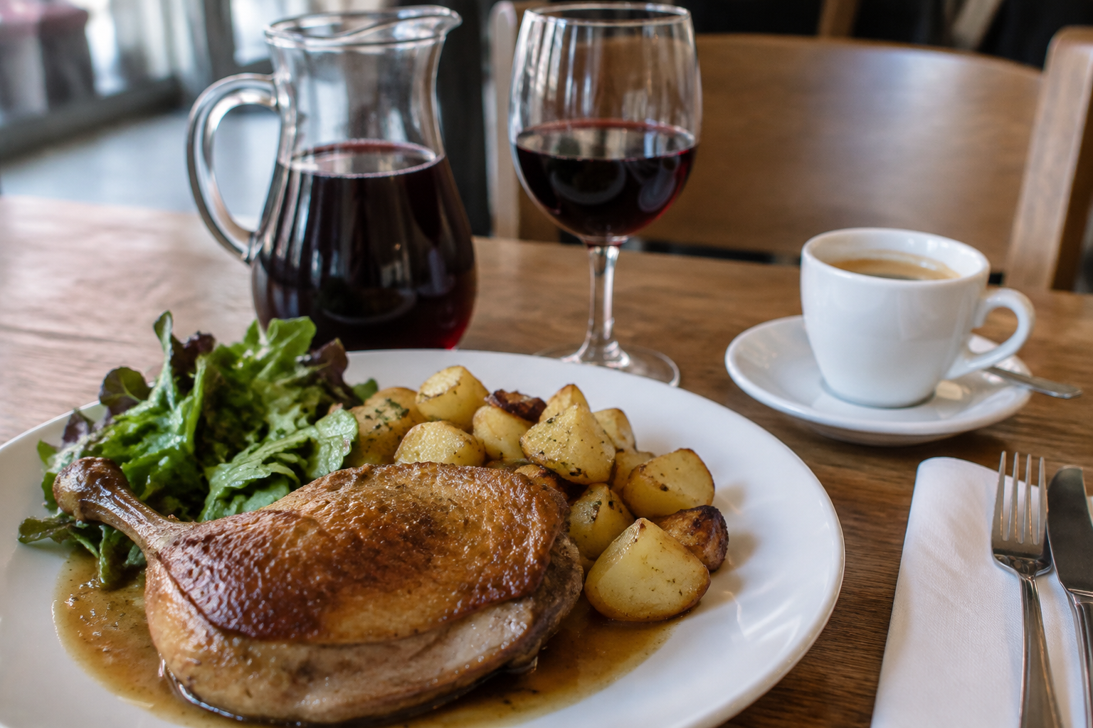 ¼ de vin et café